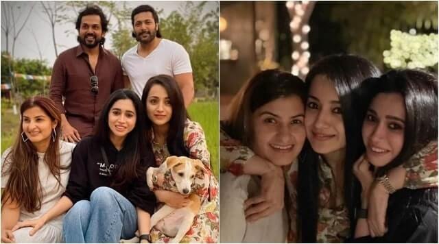 Karthi, Trisha Chilling with Jayam Ravi and Family In Hyderabad Post Shooting Wrap.