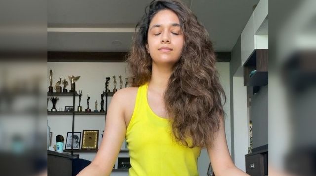 Keerthy Suresh Chanting ‘Shanti Mantra’ While Doing Yoga. See Beautiful Video.