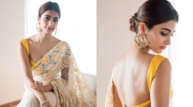 Pooja Hegde Looks Astonishing In A Beautiful Floral Saree By Manish Malhotra.