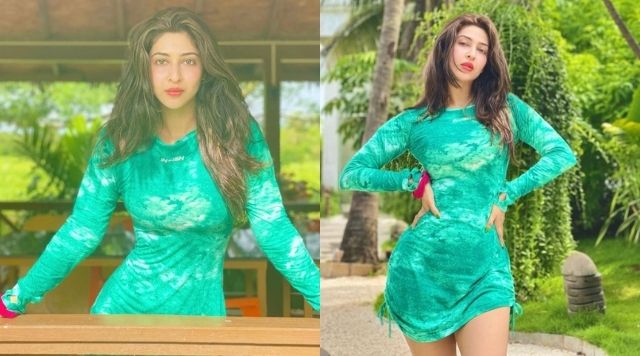 Sonarika Bhadoria Flaunts Her Hourglass Figure In A Slim Tie Dye Green Dress. See Pictures