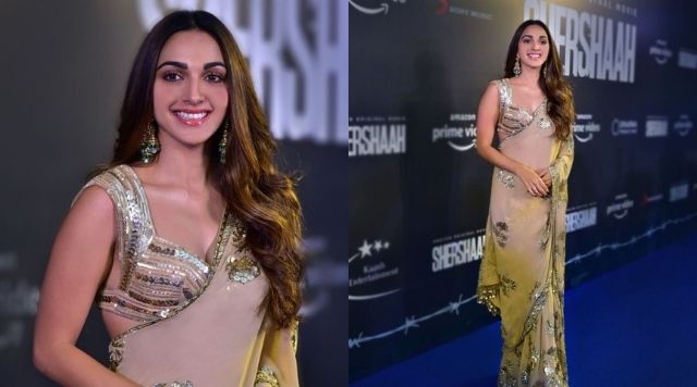 Kiara Advani Dons Stunning Gold Metal-Work Saree For Shershaah Promotions.
