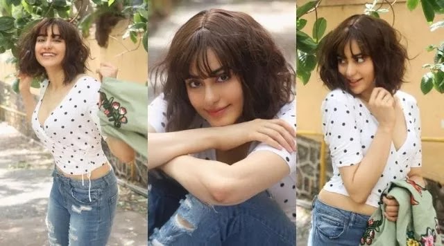 Adah Sharma Looks Dazzling In Polka Dotted Top And Ripped Jeans.
