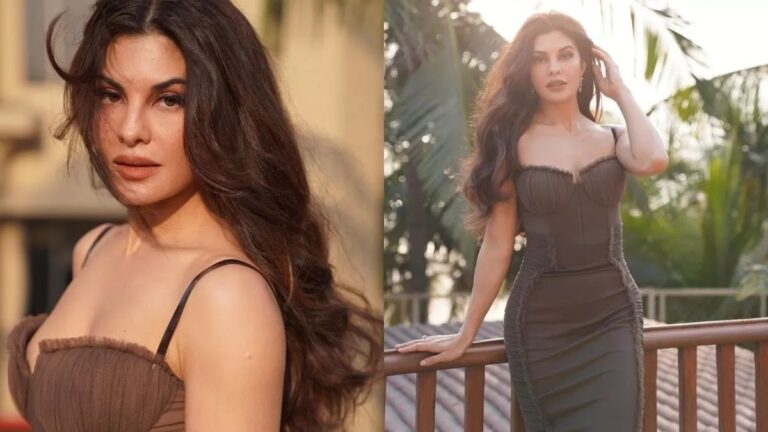 Jacqueline Fernandez Increases The Hotness In Her Brown Body-Hugging Dress.
