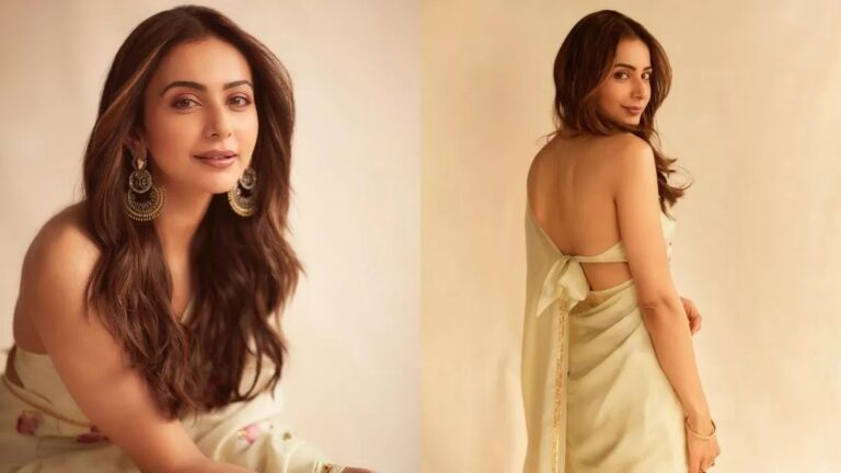 Rakul Preet Singh Stuns In A White Floral Print Saree For The Kapil Sharma Show.