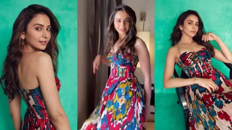 Rakul Preet Singh Shells Out Chic Vibes In A Multi-Color Chiffon Maxi Dress.