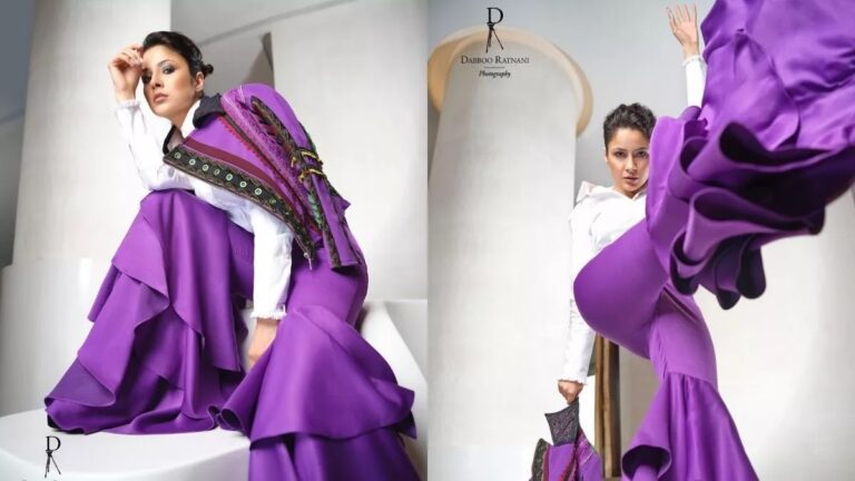 Shehnaaz Gill Looks Breathtaking In The Latest Photoshoot Pictures In A White Shirt And Purple Dress.