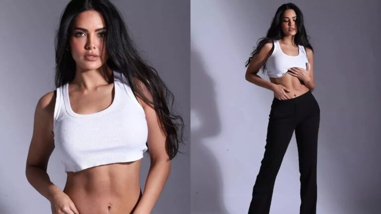 Esha Gupta Raises The Hotness Level As She Flaunts Her Toned Midriff In A White Crop-Top.