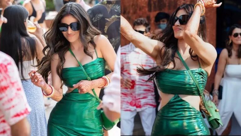 Mouni Roy Gives Major Weekend Vibes In A Metallic Green Dress.
