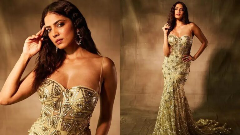 Malavika Mohanan Oozes Sensuality As She Poses In A Corset Mint Embellished Sequin Gown.