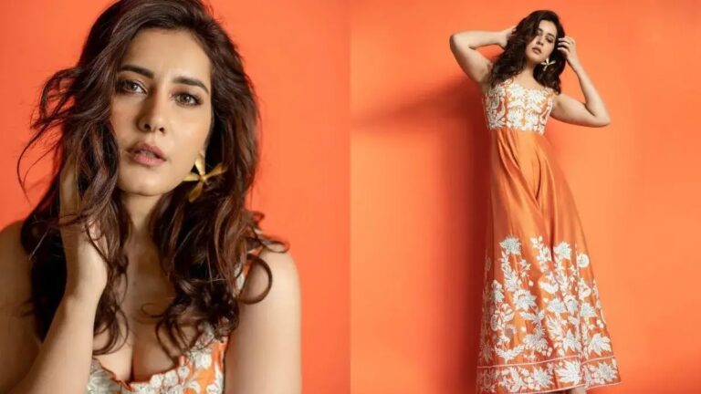 Raashi Khanna Paints the Town Orange In The Floral Embroidered Dress.