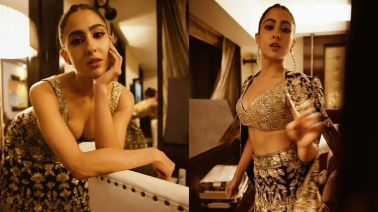Sara Ali Khan's Latest Pictures In Golden Lehenga Will Leave You Mesmerized.