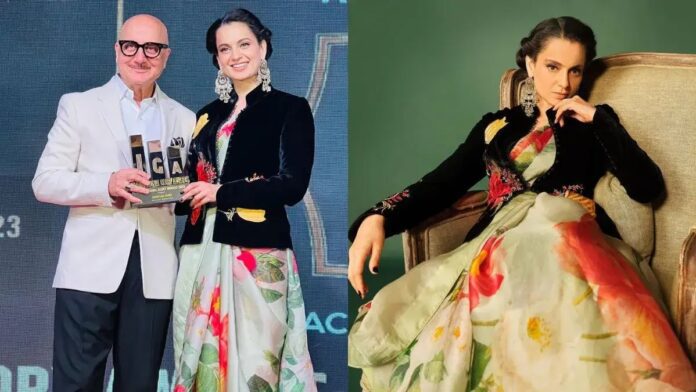 Anupam Kher Receives Best Actor Award From Kangana Ranaut. Fans Are Loving Kangana's Dressing Sense.