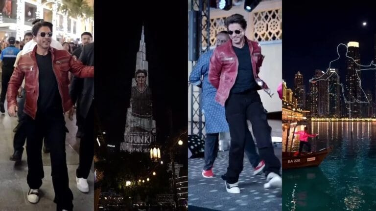 Shah Rukh Khan Visits Dubai Skyline For Dunki Promotions. Trailer Projected On Burj Khalifa.