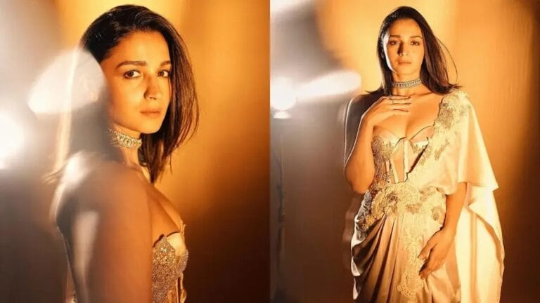 Alia Bhatt Stuns In Corset-Saree Gown On The Red Carpet At 69th Filmfare Awards.
