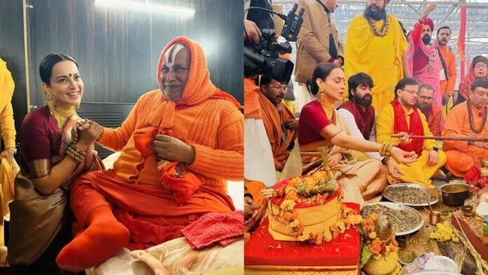 Kangana Ranaut Reaches Ayodhya Ahead Of Ram Mandir Pran Pratishtha; Participates In Guru Rambhadracharya's Hanuman Yagya.