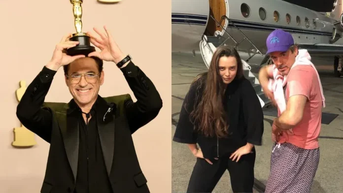 Katherine Langford reacts after Robert Downey Jr wins his first ever Oscars award for Oppenheimer.