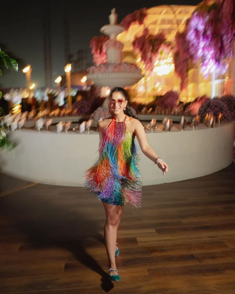 Radhika merchant in colorful Fringed Dress