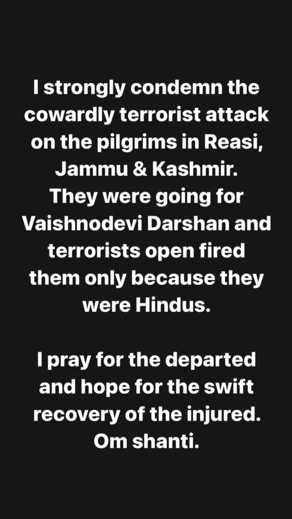 Kangana reacts to Reasi terror attack