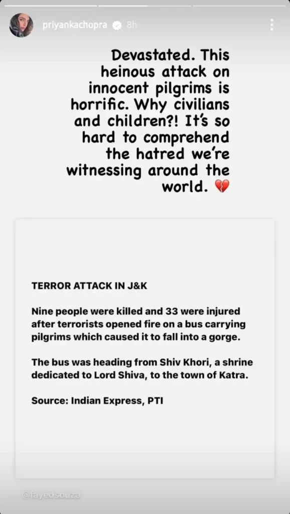Priyanka chopra devastated by terrorist attack on pilgirms