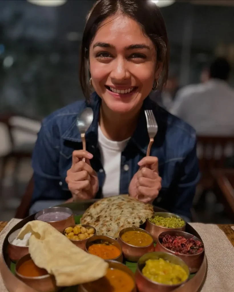 Mrunal Thakur enjoying food